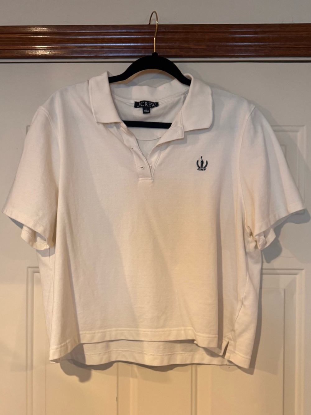 J. Crew Cream Polo with Navy Embroidered Crest NWOT